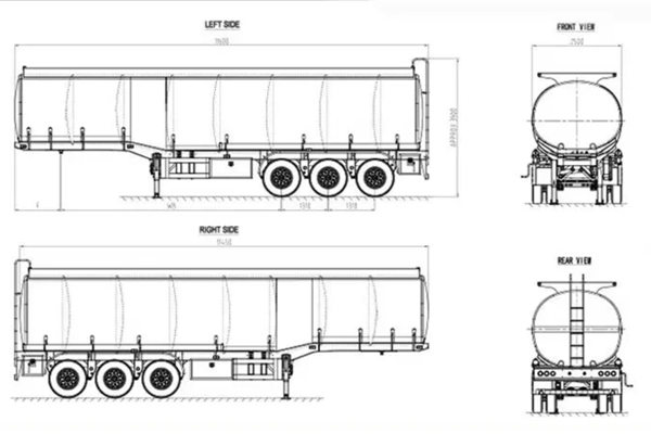 3-axle oil tanker semi-trailer drawing